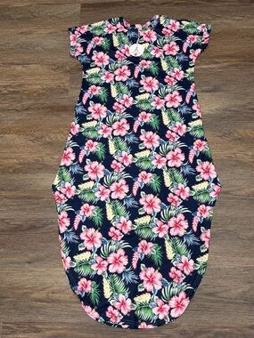 Floral Navy Maxi Dress with Pink Hibiscus